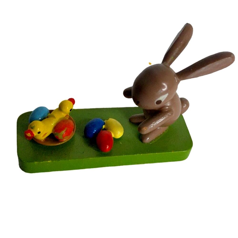 Vintage Erzgebirge Germany Wooden Easter Bunny Figurine, Ducks & Eggs Folk Art